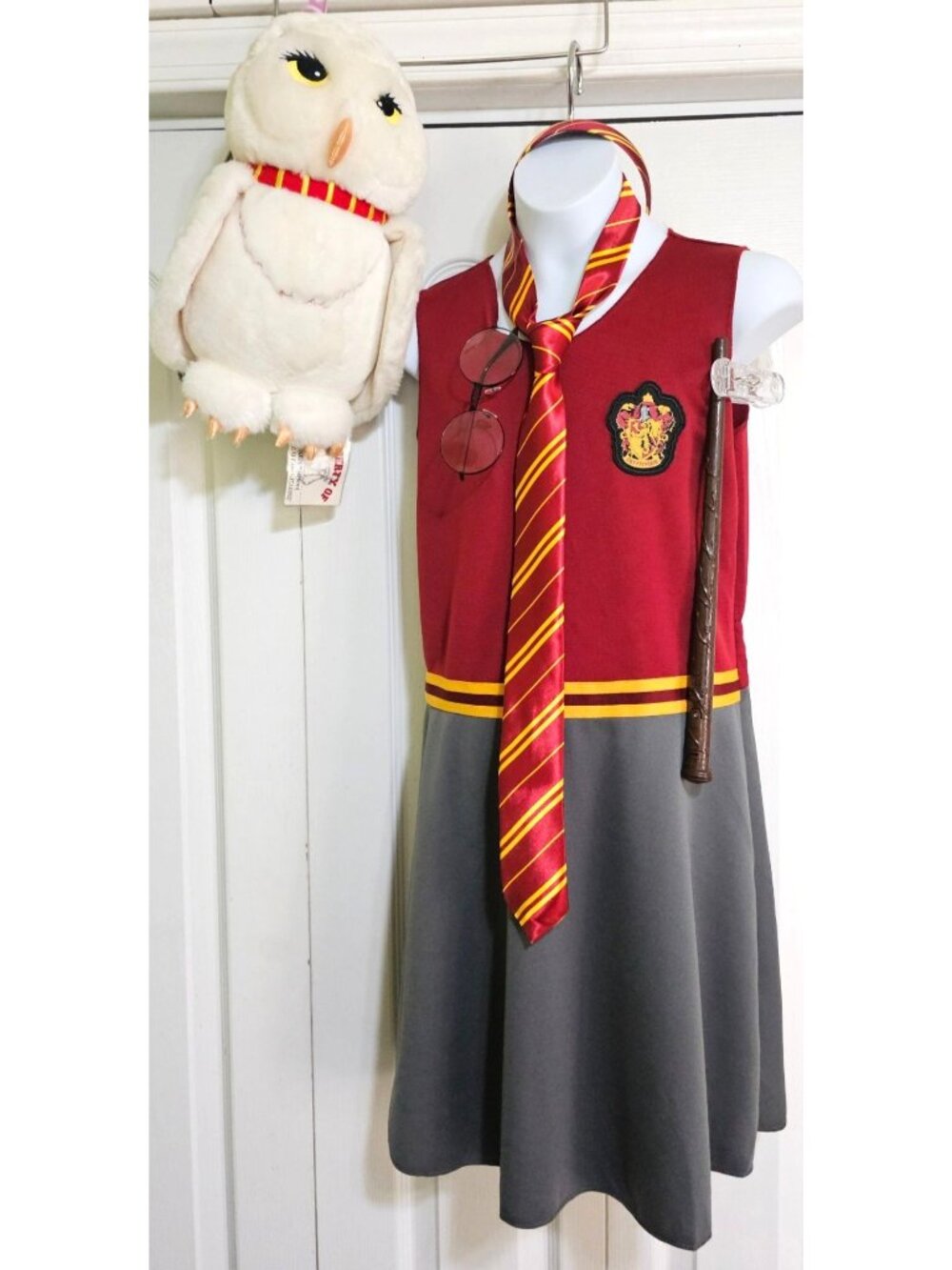 Harry Potter Hermione Costume Girls 10-12 Dress Wand Hedwig Plush Backpack Tie
